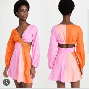 STAUD Gulf A-Line Cutout Dress Orange & Pink size 8